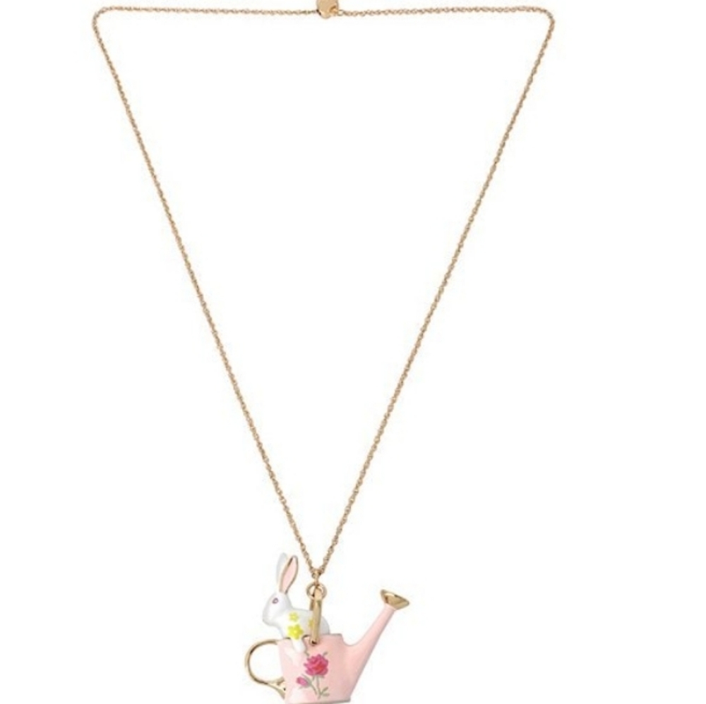 Betsey Johnson Easter Rabbit necklace with watering can bunny pendant pink